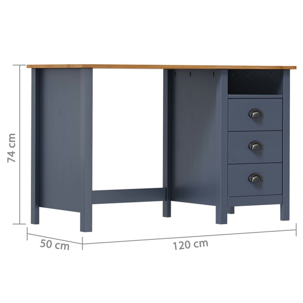 vidaXL Hill Desk with 3 Drawers Grey 120x50x74cm Pinewood