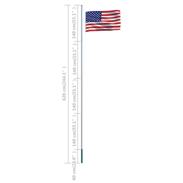 vidaXL United States Flag and Pole Aluminum 6.2 m
