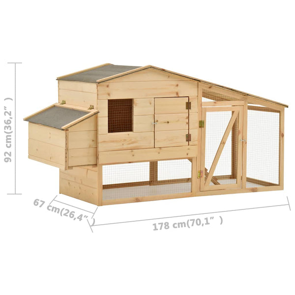 vidaXL Chicken Coop Solid Pine Wood 178x67x92 cm