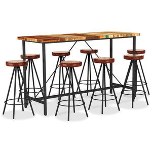 vidaXL 9-piece Bar Set Recycled Solid Wood, Genuine Leather and Canvas