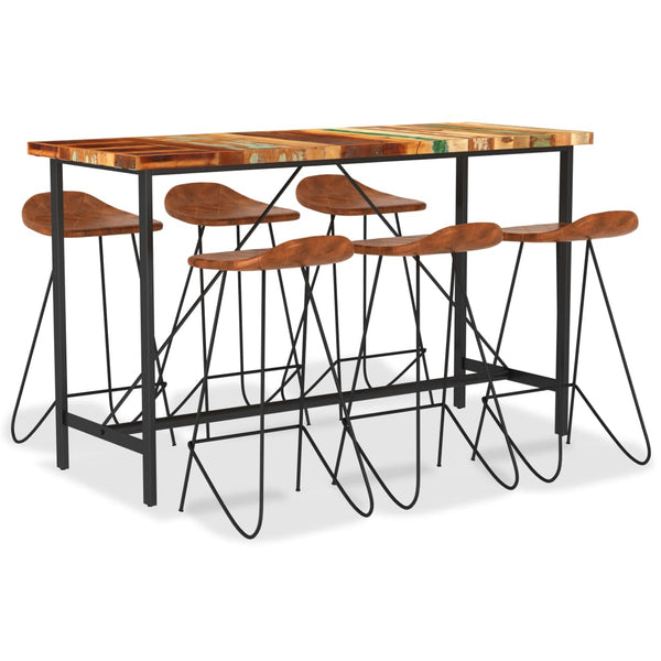 vidaXL 7-Piece Bar Set Reclaimed Wood and Real Leather