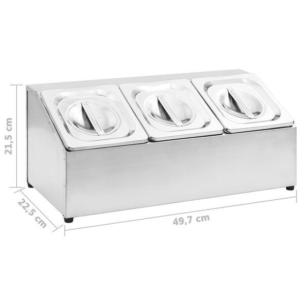vidaXL Gastronorm Rack with 3 GN 1/6 Containers Stainless Steel