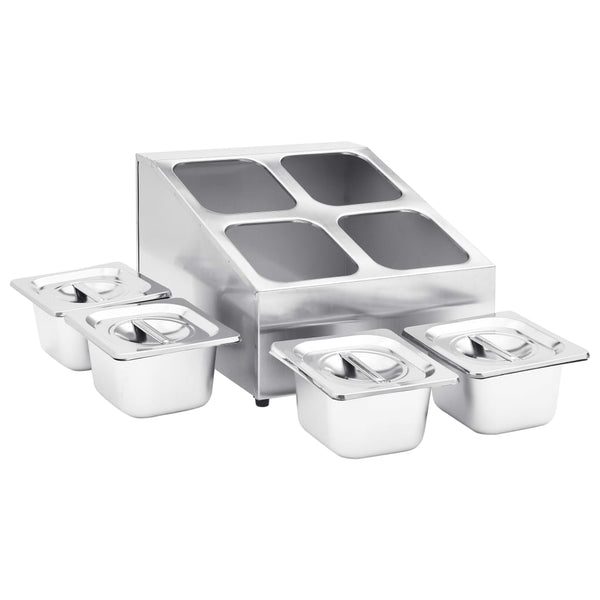 vidaXL Gastronorm Stand with 4 GN 1/6 Containers Stainless Steel