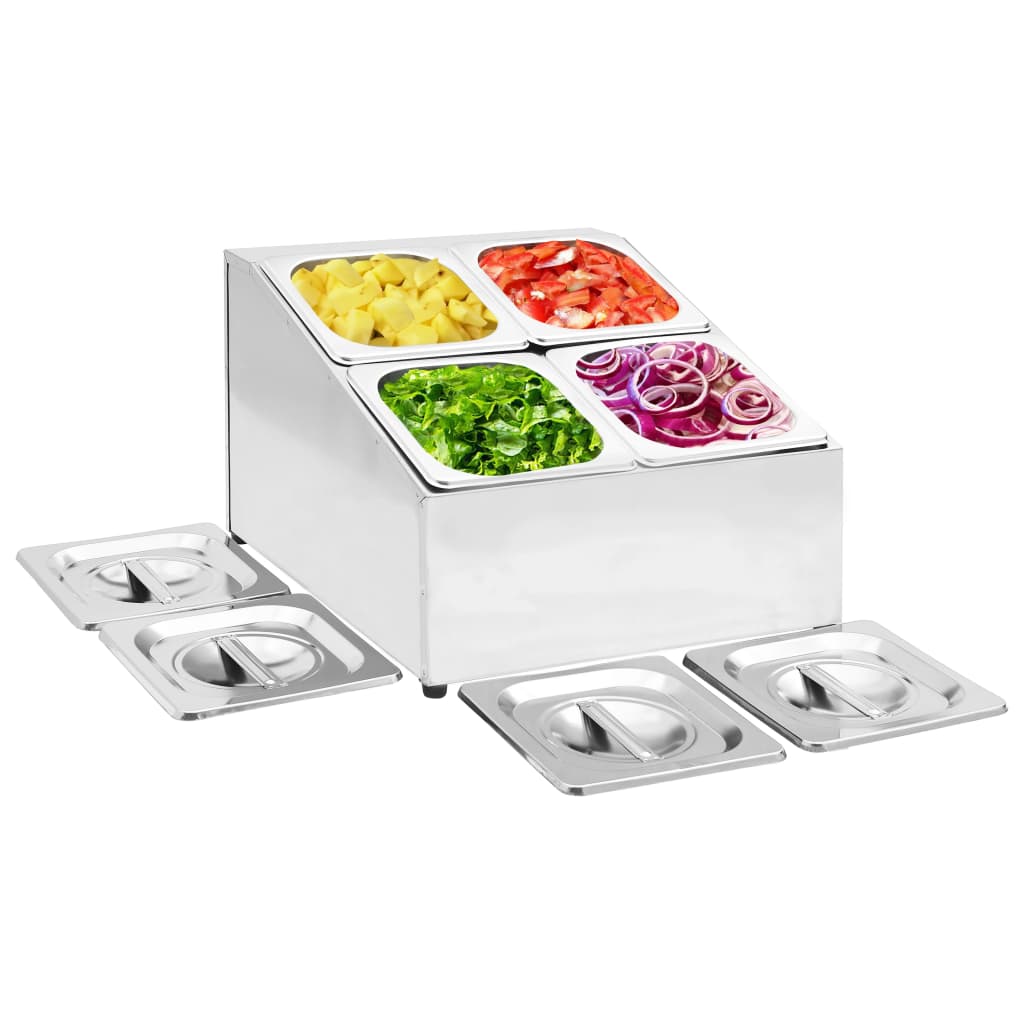 vidaXL Gastronorm Stand with 4 GN 1/6 Containers Stainless Steel