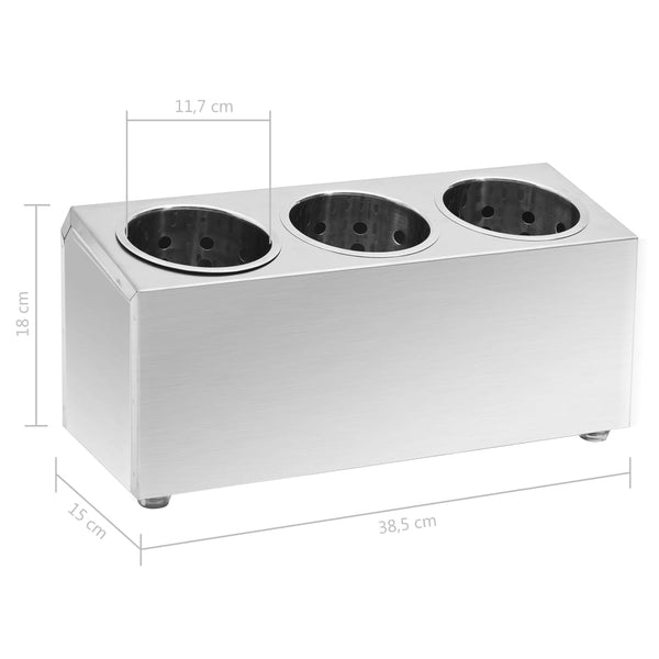 vidaXL Cutlery Caddy with 3 Compartments Rectangular Stainless Steel