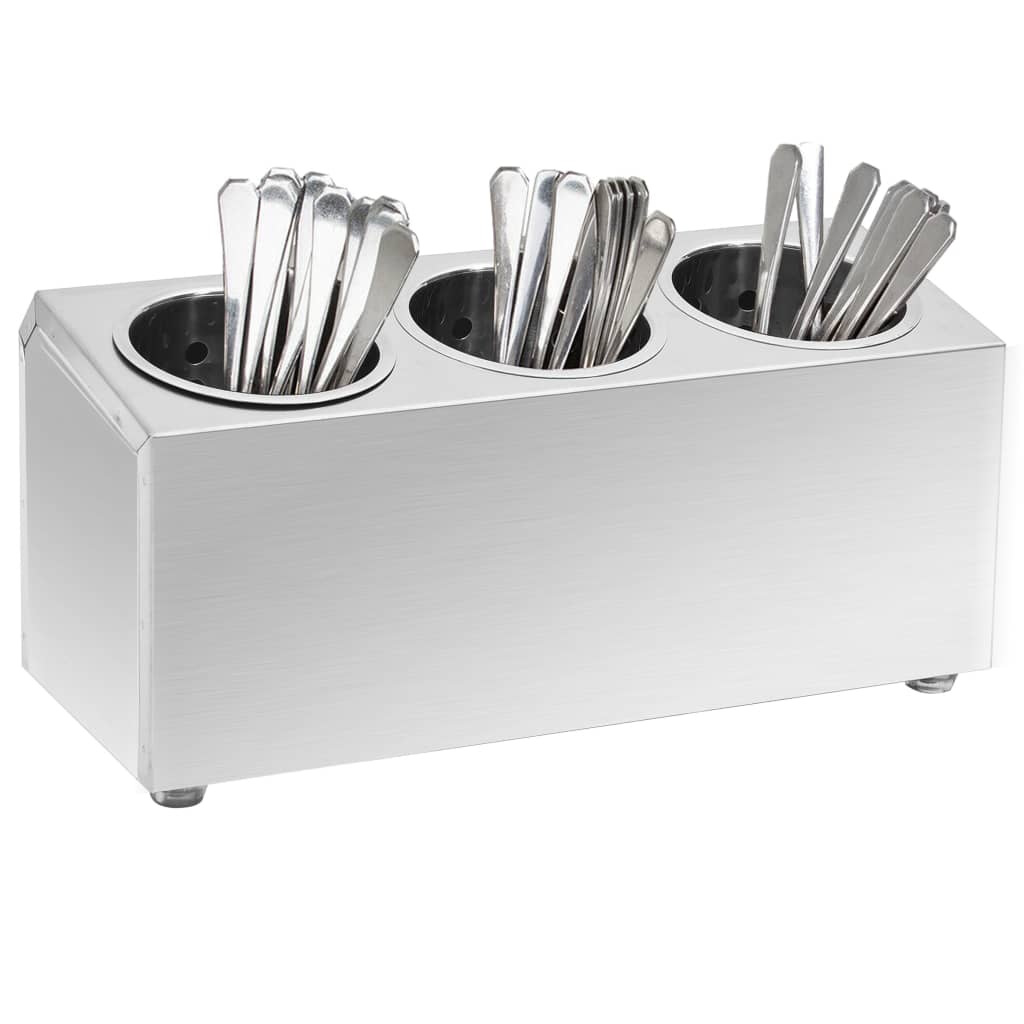 vidaXL Cutlery Caddy with 3 Compartments Rectangular Stainless Steel