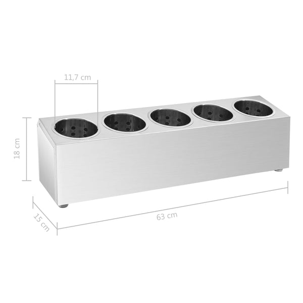 vidaXL Cutlery Caddy 5 Compartments Rectangular Stainless Steel