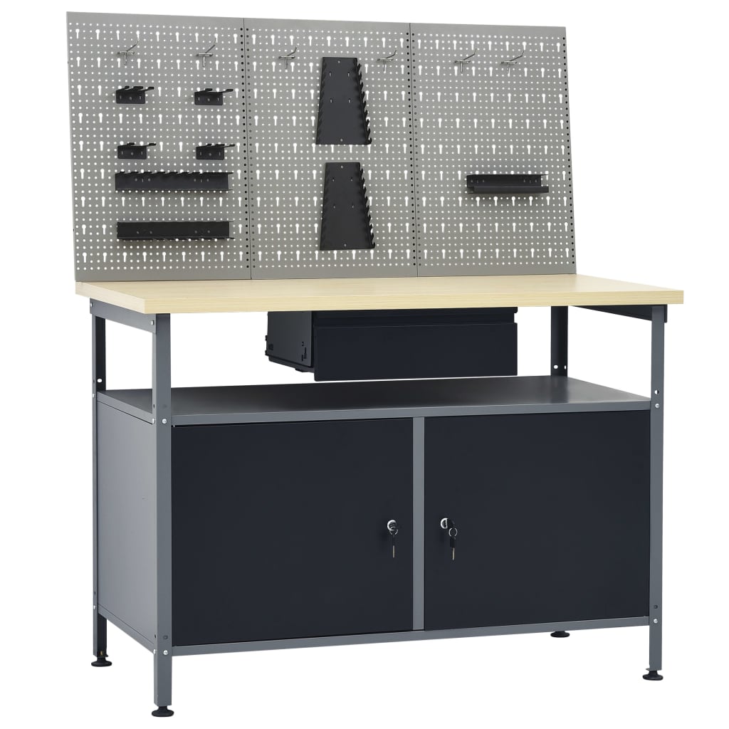 vidaXL Workbench with 3 Tool Walls