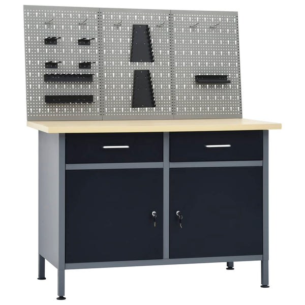 vidaXL Workbench with 3 Tool Walls