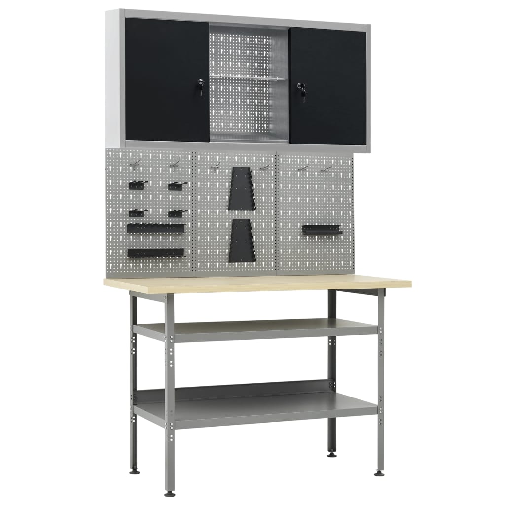 vidaXL Workbench with 3 Tool Walls and 1 Wall Cabinet