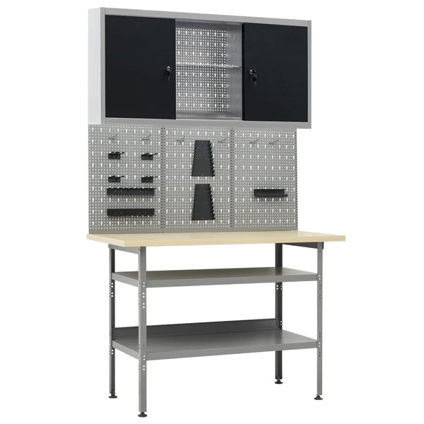 vidaXL Workbench with 3 Tool Walls and 1 Wall Cabinet