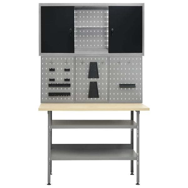 vidaXL Workbench with 3 Tool Walls and 1 Wall Cabinet