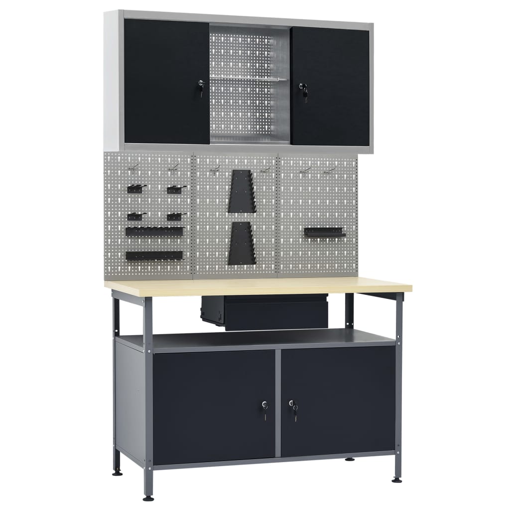 vidaXL Workbench with 3 Tool Walls and 1 Wall Cabinet