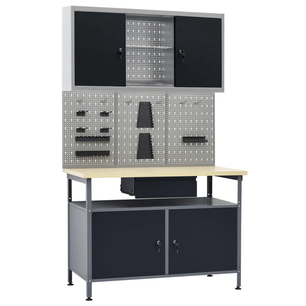 vidaXL Workbench with 3 Tool Walls and 1 Wall Cabinet