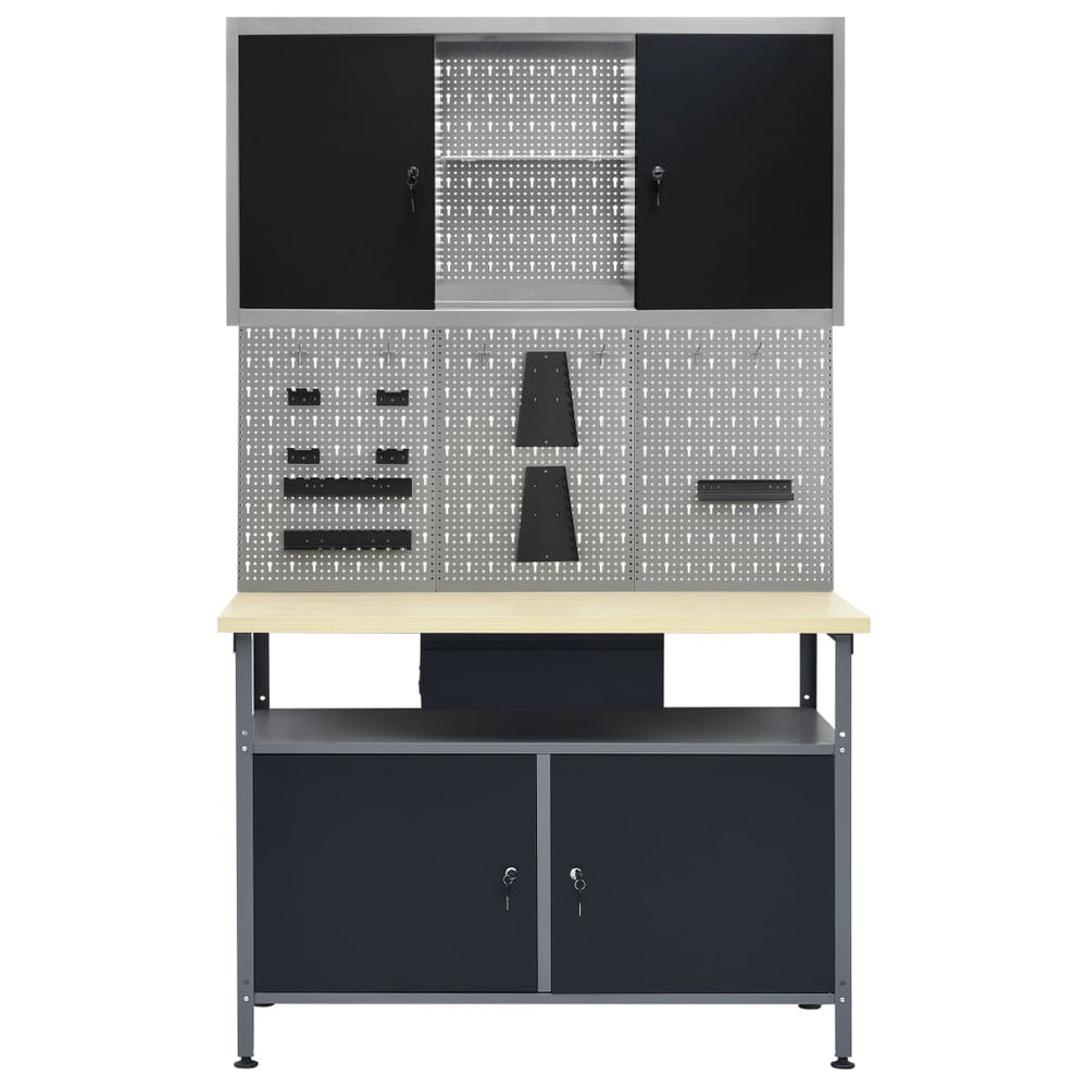 vidaXL Workbench with 3 Tool Walls and 1 Wall Cabinet
