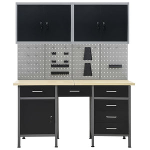 vidaXL Workbench with 4 Tool Panels and 2 Wall Cabinets