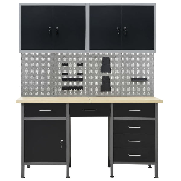 vidaXL Workbench with 4 Tool Panels and 2 Wall Cabinets