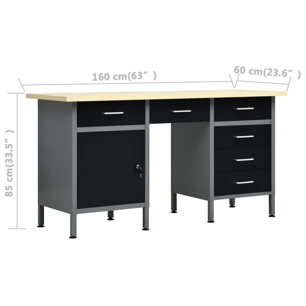 vidaXL Workbench with 4 Tool Panels and 2 Wall Cabinets