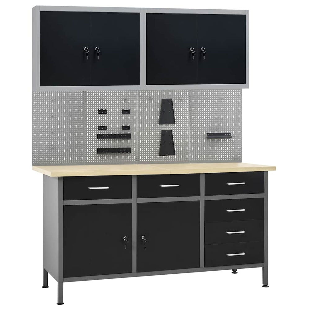 vidaXL Workbench with 4 Tool Panels and 2 Wall Cabinets