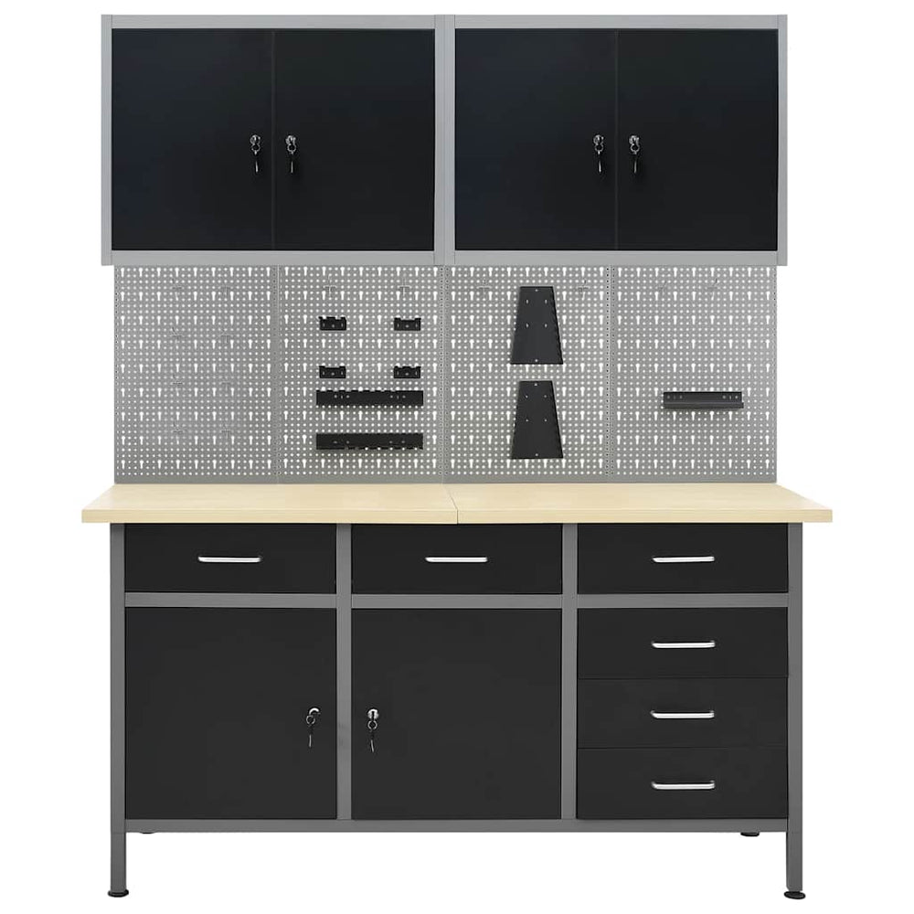 vidaXL Workbench with 4 Tool Panels and 2 Wall Cabinets