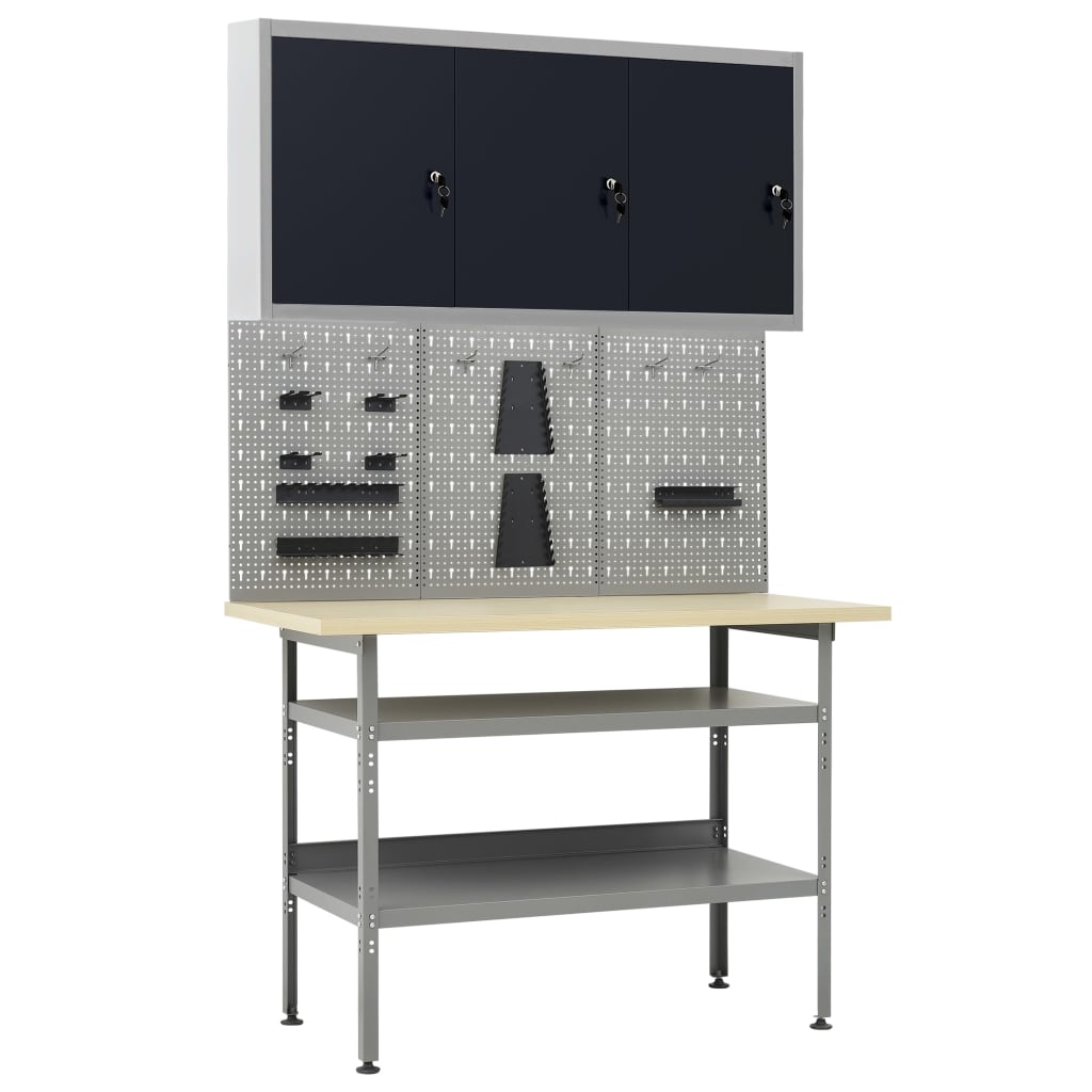vidaXL Workbench with 3 Tool Walls and 1 Wall Cabinet