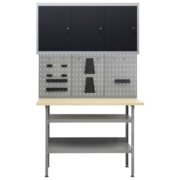 vidaXL Workbench with 3 Tool Walls and 1 Wall Cabinet