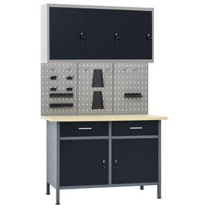 vidaXL Workbench with 3 Tool Walls and 1 Wall Cabinet