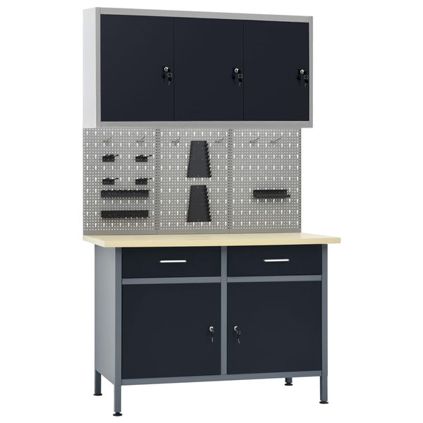 vidaXL Workbench with 3 Tool Walls and 1 Wall Cabinet