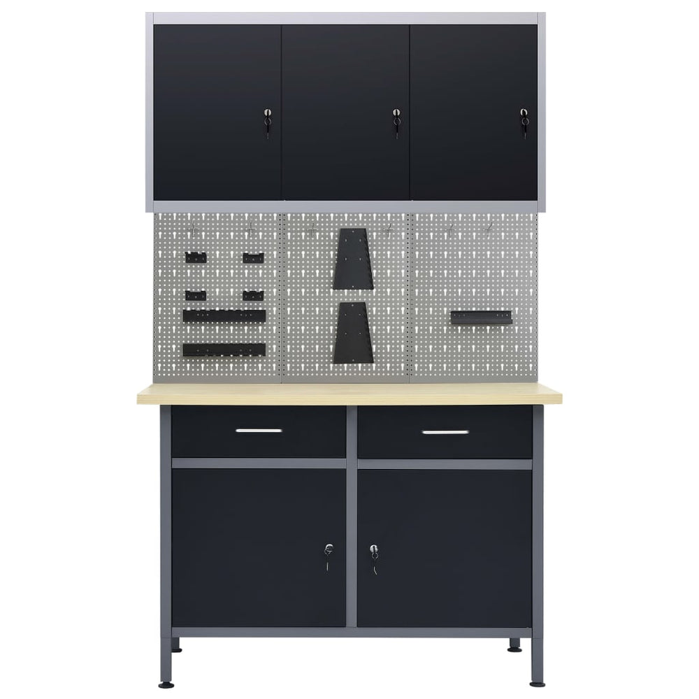vidaXL Workbench with 3 Tool Walls and 1 Wall Cabinet