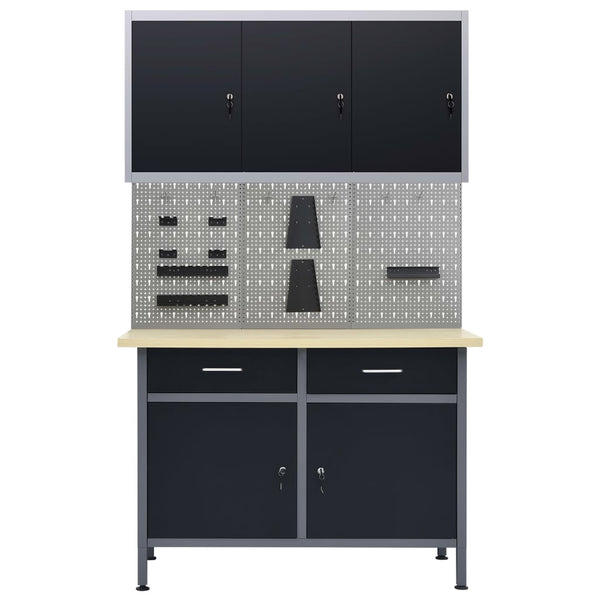 vidaXL Workbench with 3 Tool Walls and 1 Wall Cabinet