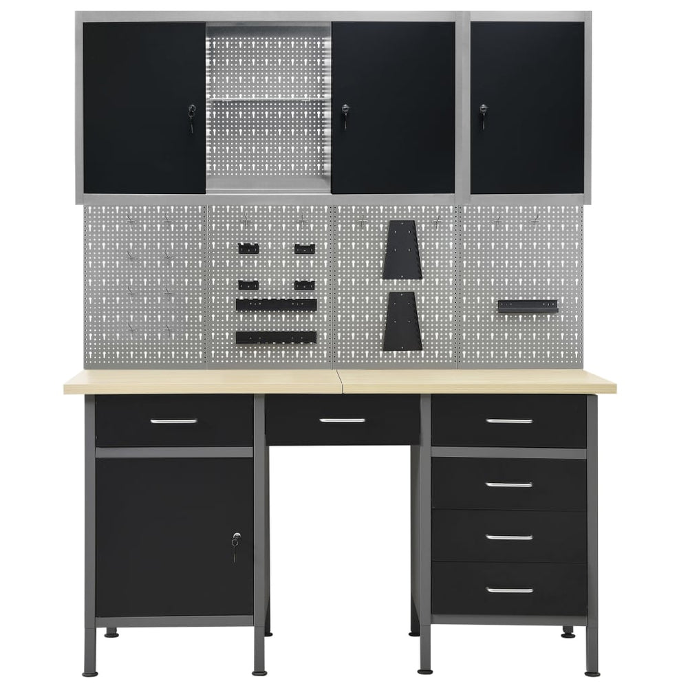 vidaXL Workbench with 4 Tool Panels and 2 Wall Cabinets