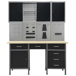 vidaXL Workbench with 4 Tool Panels and 2 Wall Cabinets
