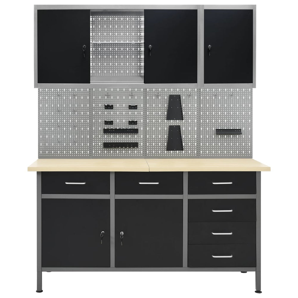 vidaXL Workbench with 4 Tool Panels and 2 Wall Cabinets