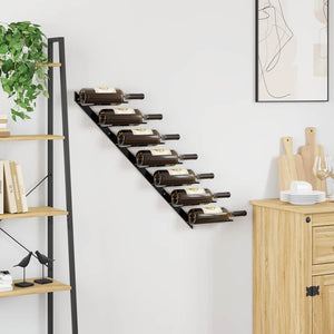 vidaXL Wall-Mounted Wine Rack for 7 Bottles Black Metal
