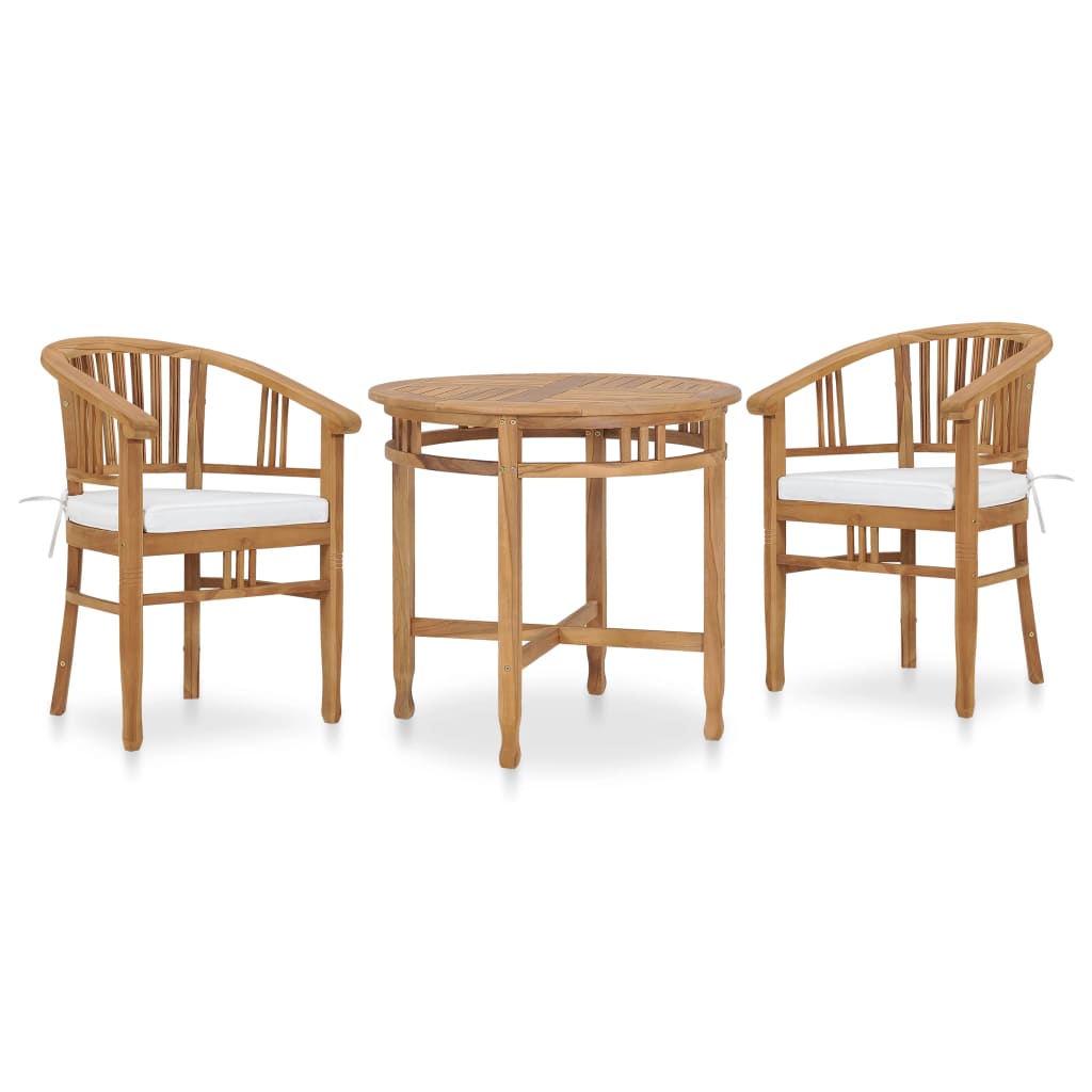 vidaXL 3-Piece Garden Dining Set with Seat Cushions Solid Teak Wood