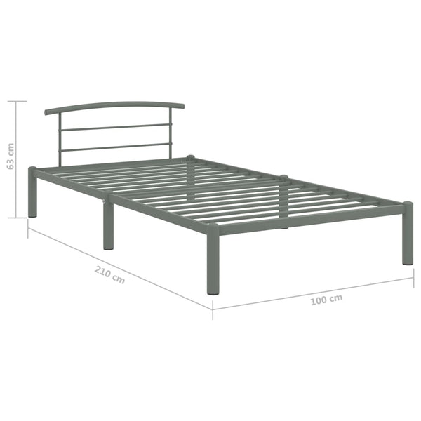 vidaXL Bed Frame Grey Metal 90x200 cm