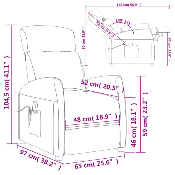 vidaXL Massage Recliner Dark Brown Fabric