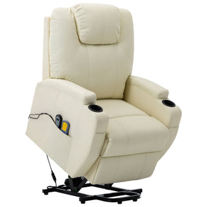 vidaXL Massage Recliner with Lift Function Cream White Faux Leather