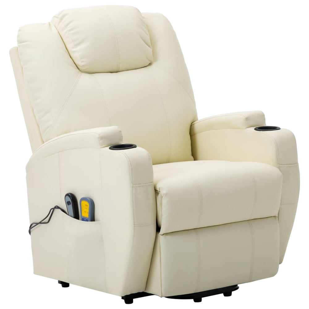 vidaXL Massage Recliner with Lift Function Cream White Faux Leather