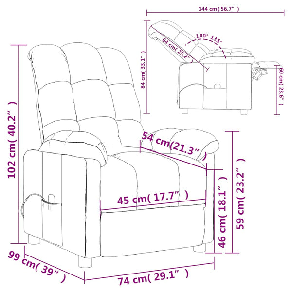 vidaXL Massage Recliner Light Grey Fabric