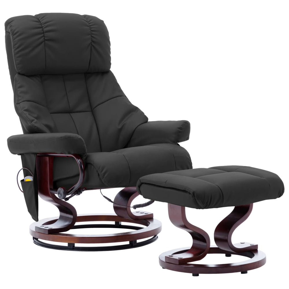 vidaXL Massage Recliner Adjustable Grey Faux Leather and Bentwood