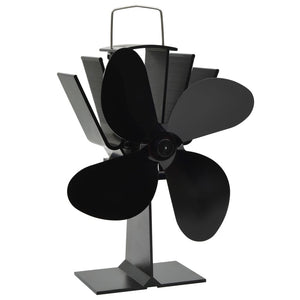 vidaXL Heat-Powered Stove Fan 4 Blades Black