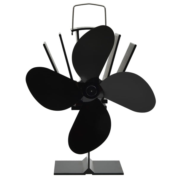 vidaXL Heat-Powered Stove Fan 4 Blades Black