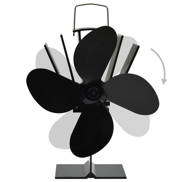 vidaXL Heat-Powered Stove Fan 4 Blades Black