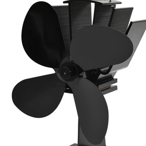 vidaXL Heat-Powered Stove Fan 4 Blades Black