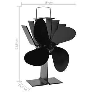 vidaXL Heat-Powered Stove Fan 4 Blades Black