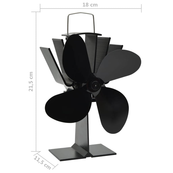 vidaXL Heat-Powered Stove Fan 4 Blades Black