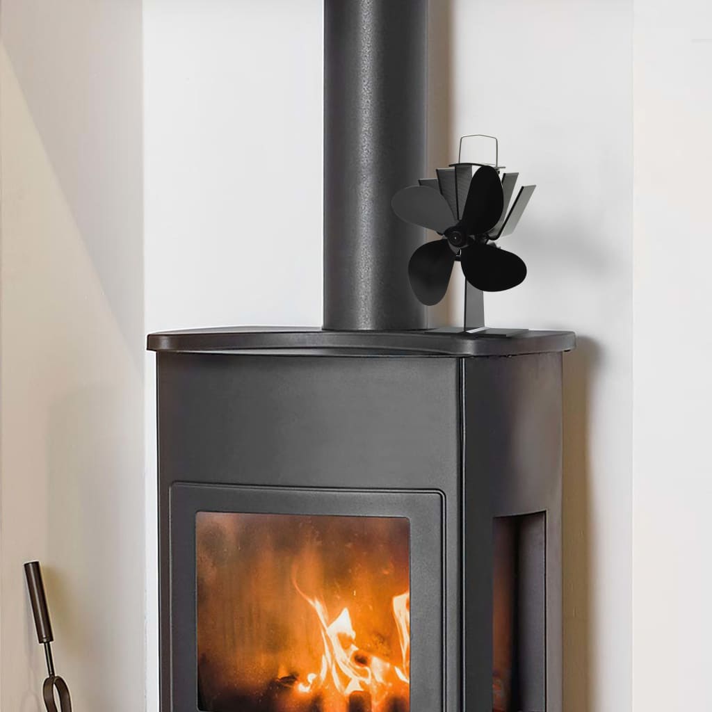 vidaXL Heat-Powered Stove Fan 4 Blades Black
