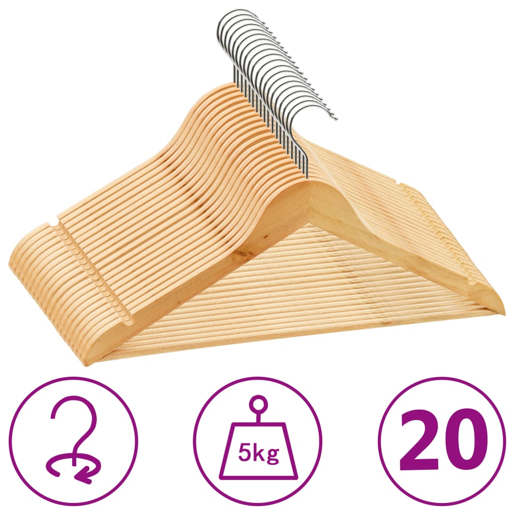 vidaXL 20 Piece Non-Slip Hardwood Hanger Set