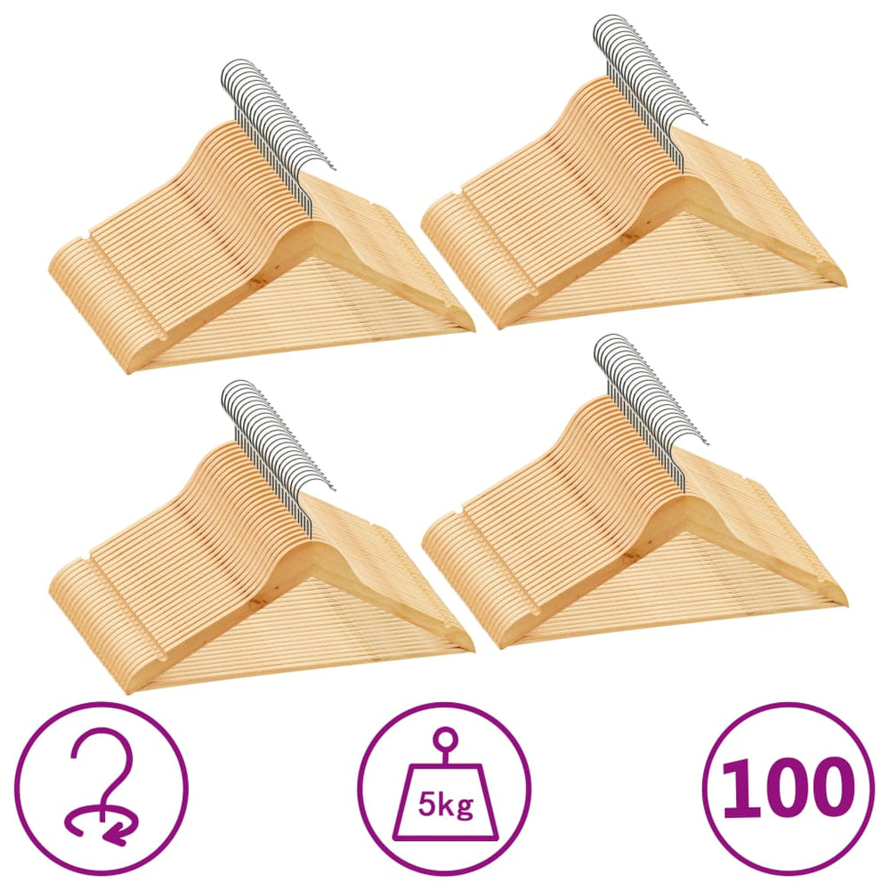 vidaXL 100 Piece Non-Slip Hardwood Hanger Set